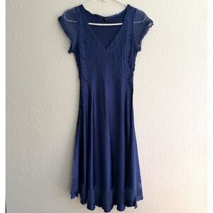 Komarov Womens Midi Dress Crinkle Sleeveless Blue Medium Romantic *FLAW* READ